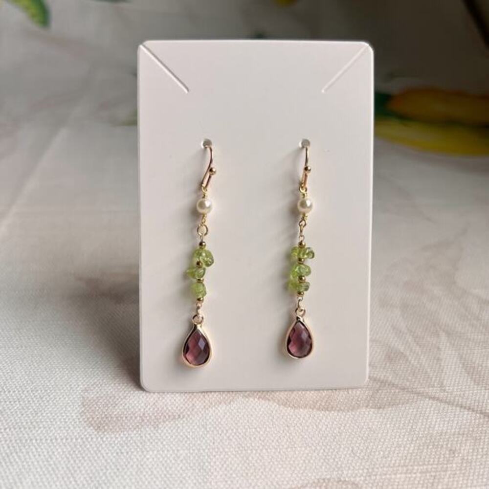 Peridot Garnet Pearl Novelty Earrings, Boho Bohemian Casual Minimalist Earrings
